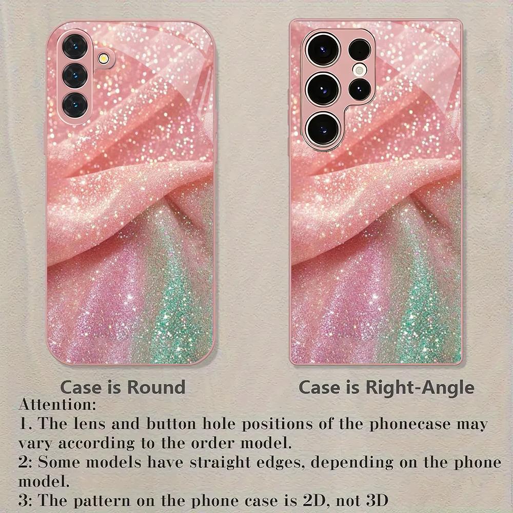 Shiny pink metallic paint glass phone case suitable for Samsung GalaxyS26 S25 S24 S22 S21 S20FE/Ultra/Plus shockproof back cover