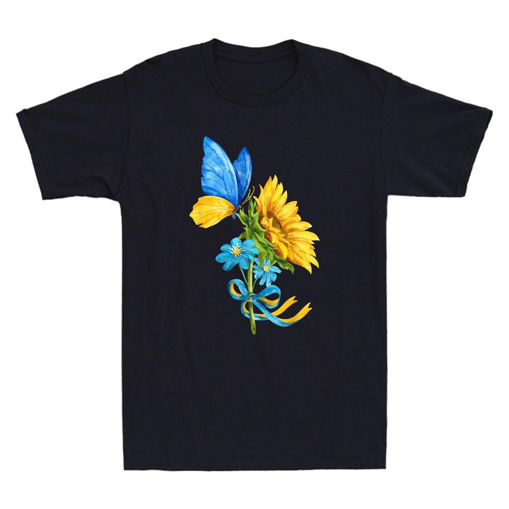 Sunflower Ukraine Flag Butterfly Shirt Ukrainian Flag Men s Short Sleeve T-Shirt XL