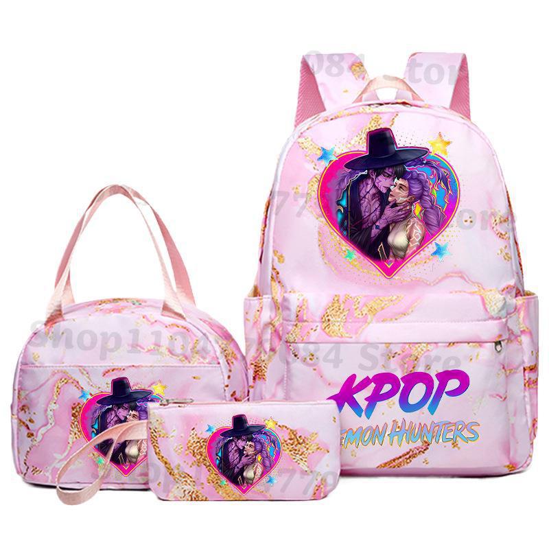 KPOP Demon Hunter Girls Backpack Lunch Bag Pencil Case Set Student Anime Fashion Schoolbag Pencil Case Bento