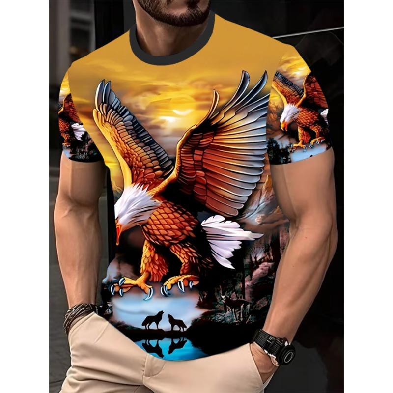 Men s 3D Eagle Graphic T-Shirt Short Sleeve Round Neck T-Shirt S