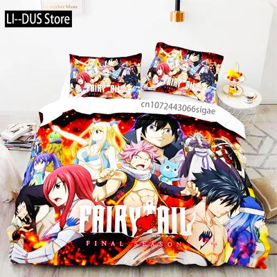 Druk 3D Fairy Tail Anime Natsu Pościel Zestaw Poszewka na Kołdrę Zestaw Pościeli Poszewka na Kołdrę Poszewka na Poduszkę Kołdra Rozmiar Królewski Królowej Chłopcy Dorośli