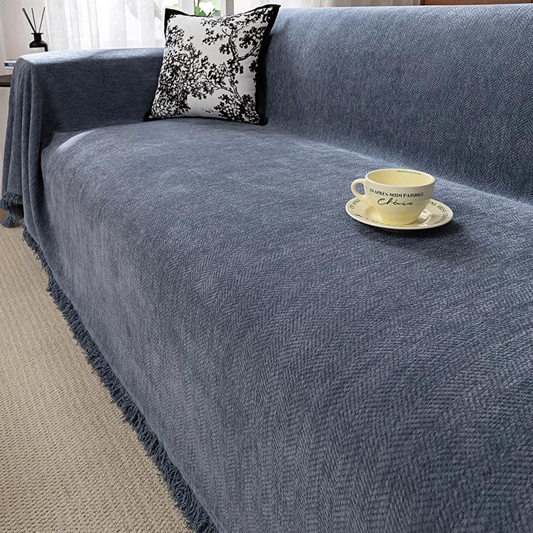 

Chenille Herringbone Sofa Cover Towel High-Grade Matcha Green Four Seasons Universal Full Covered Blanket 180*130cm