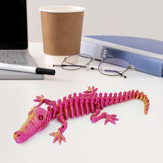 3D Printed Skeleton Crocodile Figurine Movable Joints Bone Crocodile Figure Articulated Animal Model Toy Home Office Desktop Decoration Ornament