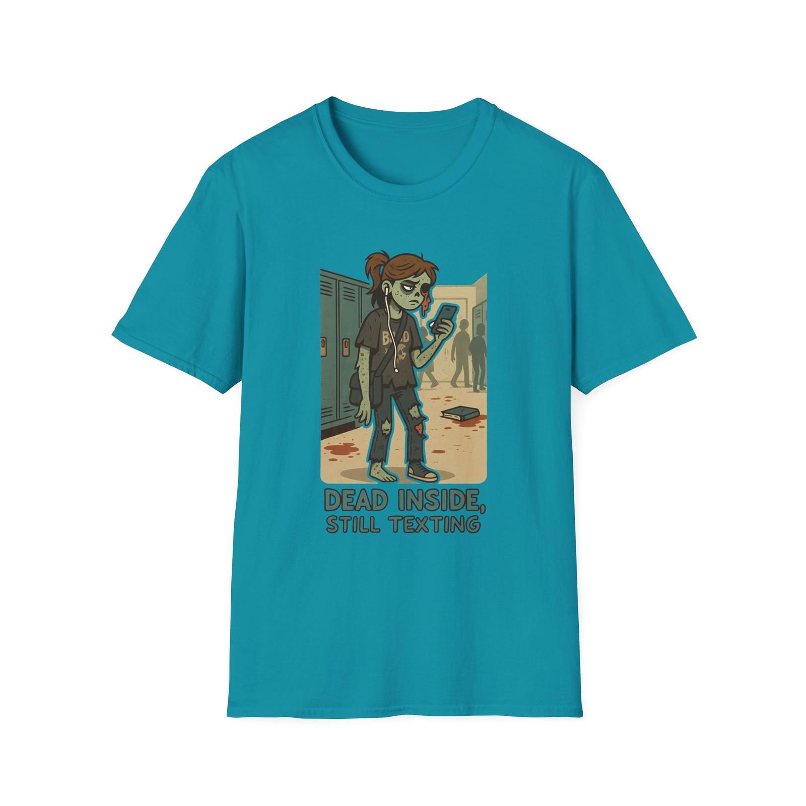 Unisex Softstyle T-Shirt Zombie Teenager Phone School Hallway Undead S разноцветный