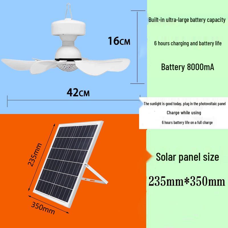 Outdoor Solar-Powered Ceiling Fan with Remote Control and LED Light