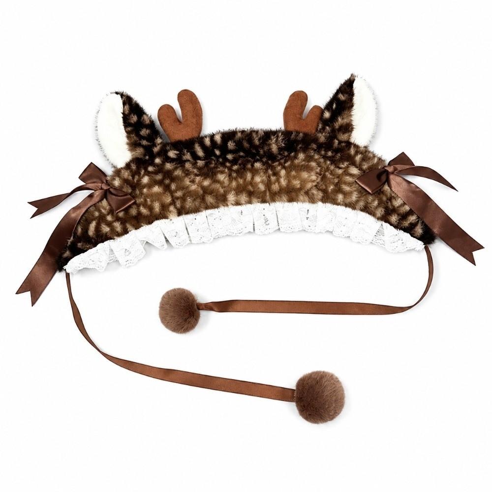 Lace Trim Deer Ear Hair Band Ribbon Lolita Headband Sweet Elk Print Hairband  Winter