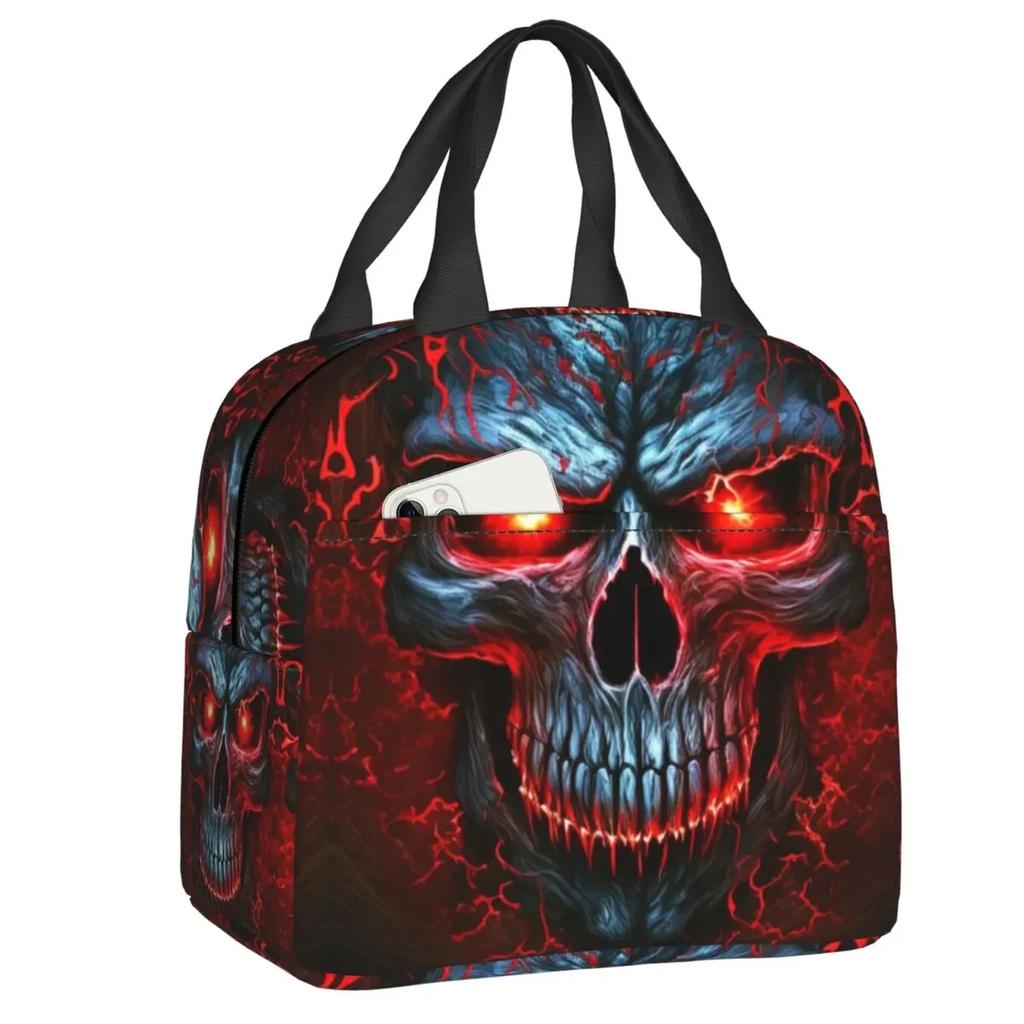 Skull Insulated Lunch Bag for School Office Resuable Thermal Cooler Lunch Box for Women Kids Food Container Bento Tote Bags