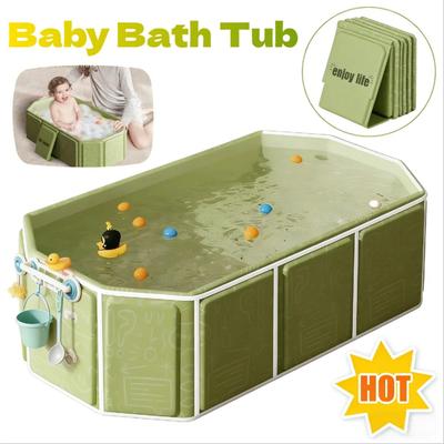 Kompakte faltbare Baby-Badewanne für Säuglinge Kleinkinder Stabile dreieckige Stützen Duschwanne mit Abflussöffnung Haus Camping Wohnmobil