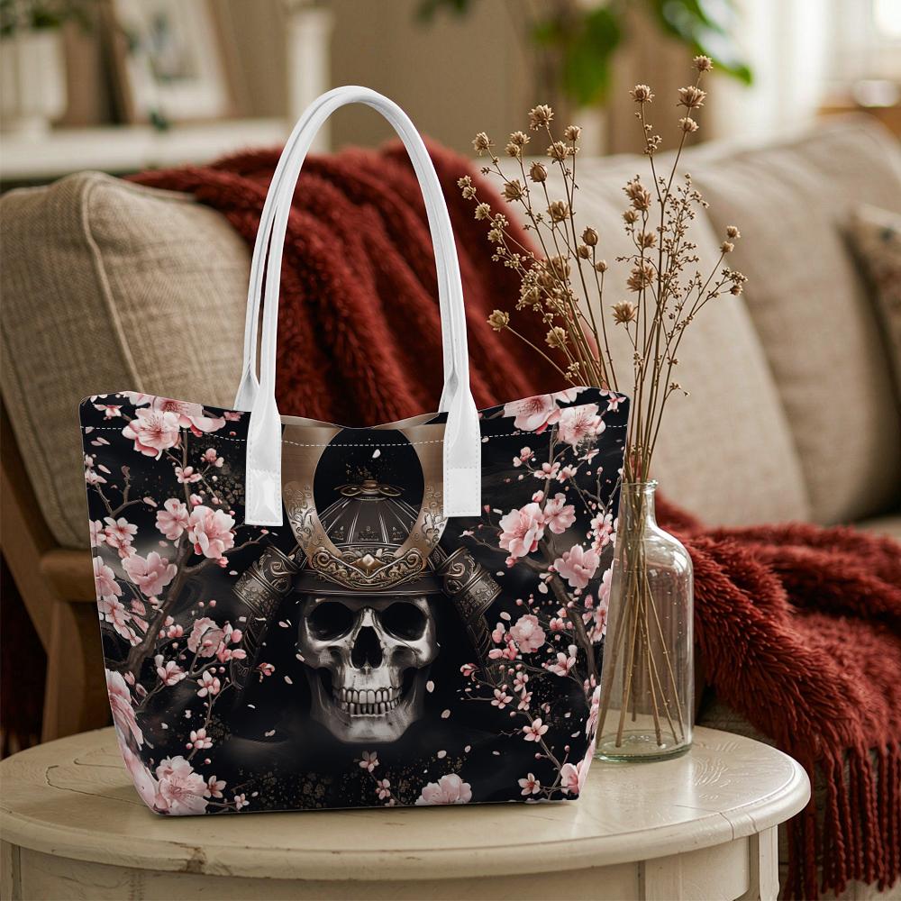 Japanese Skull Cherry Blossom Tote Bag Casual Daily Shoulder Handbag