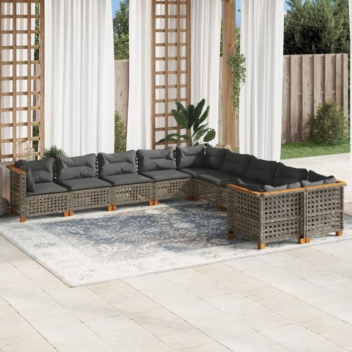VidaXL Salon de jardin avec coussins 10 pcs gris résine tressée 3262047