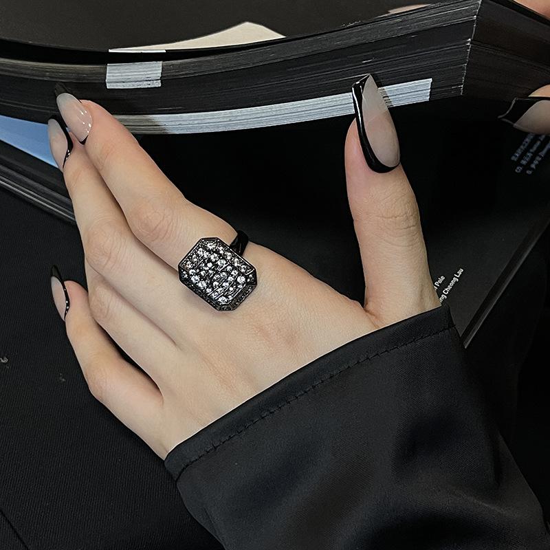 Planet Saturn Full Of Diamonds Love Open Ring Dark Retro Personality Square Full Of Diamonds Zircon Niche Ring Woman