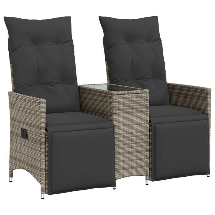 VidaXL Canapé de jardin inclinable 2 places avec table gris poly rotin, canapé de jardin, siège de jardin, meuble 365717