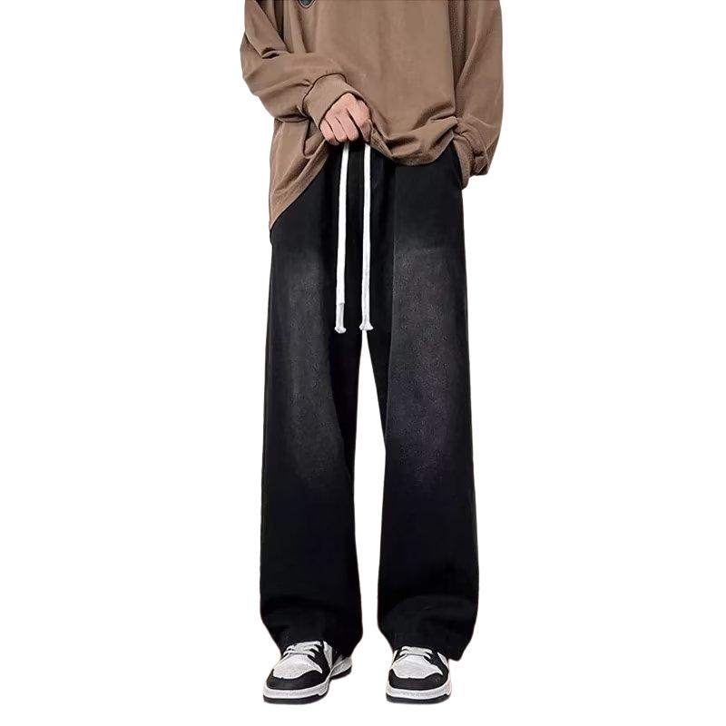 Spring And Autumn New Trendy Retro Solid Color Casual Jeans Loose Straight Versatile High Street Pants Men's Floor-Mopping Pants