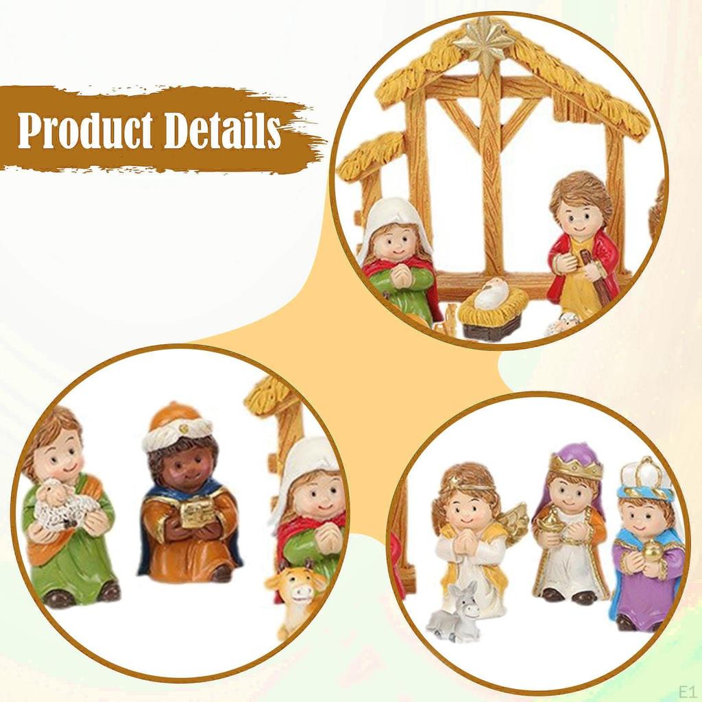 12Pcs Nativity Scene Figurines Set Miniature Figures Manger Group Tabletop Craft Decor for