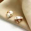 French White Enamel Colored Rhinestone Ear Clip Without Piercing Exquisite Elegant Design for Women Candy Earrings Party Jewelry
