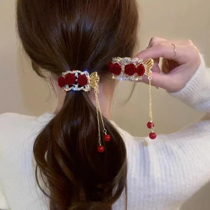 Lily of the Valley Rose Tassel Ponytail Hair Clip