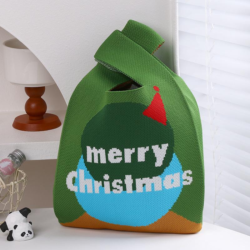 Christmas Handmade Knit Handbags Women Knot Wrist Bag Casual Small Tote Bag Girls Reusable Shopping Bags KTB