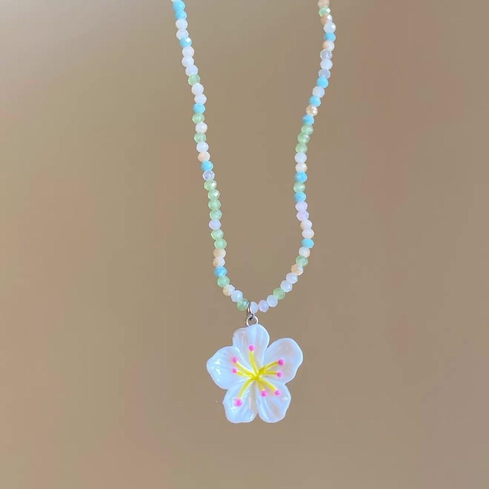 Colorful Beads Choker Necklace Adjustable Flowers Charms Jewelry Flower Pendant Necklaces Gifts