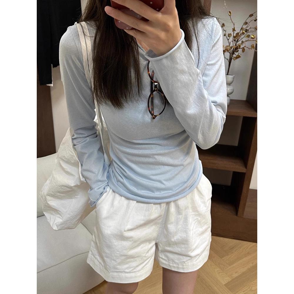 Women's Slim Fit Long Sleeve Purple T-Shirt for Spring/Autumn