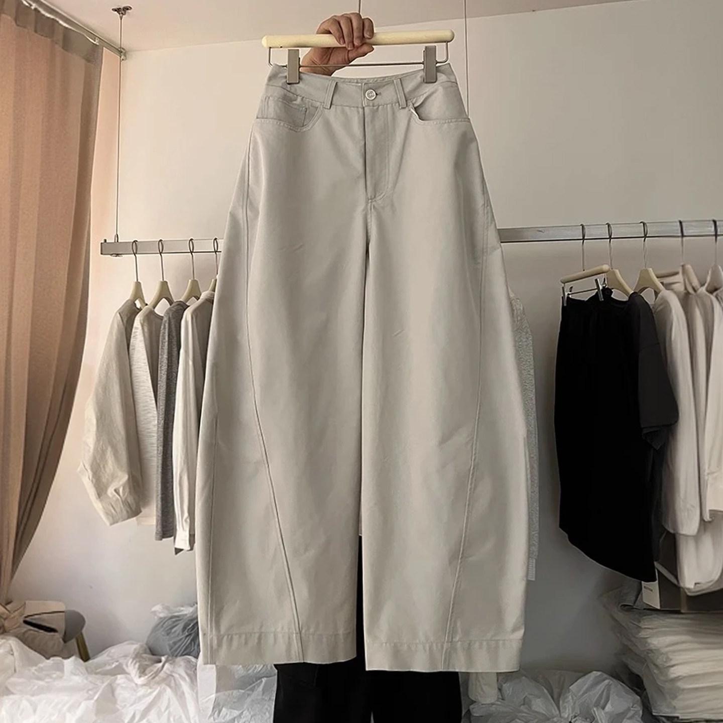 

Korean Style High Waist Plus Size Wide Leg Pants, Women s Spring & Autumn Casual Slimming Trousers 3XL серый/кремовый
