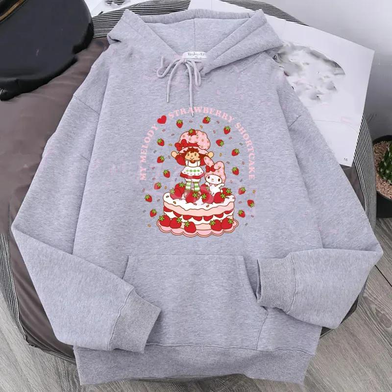 Cartoon Strawberry Women Hoodies Strawberry Shortcake Hoodies Tops Long Sleeve Pockets Fashion Hooded Sweatshirts