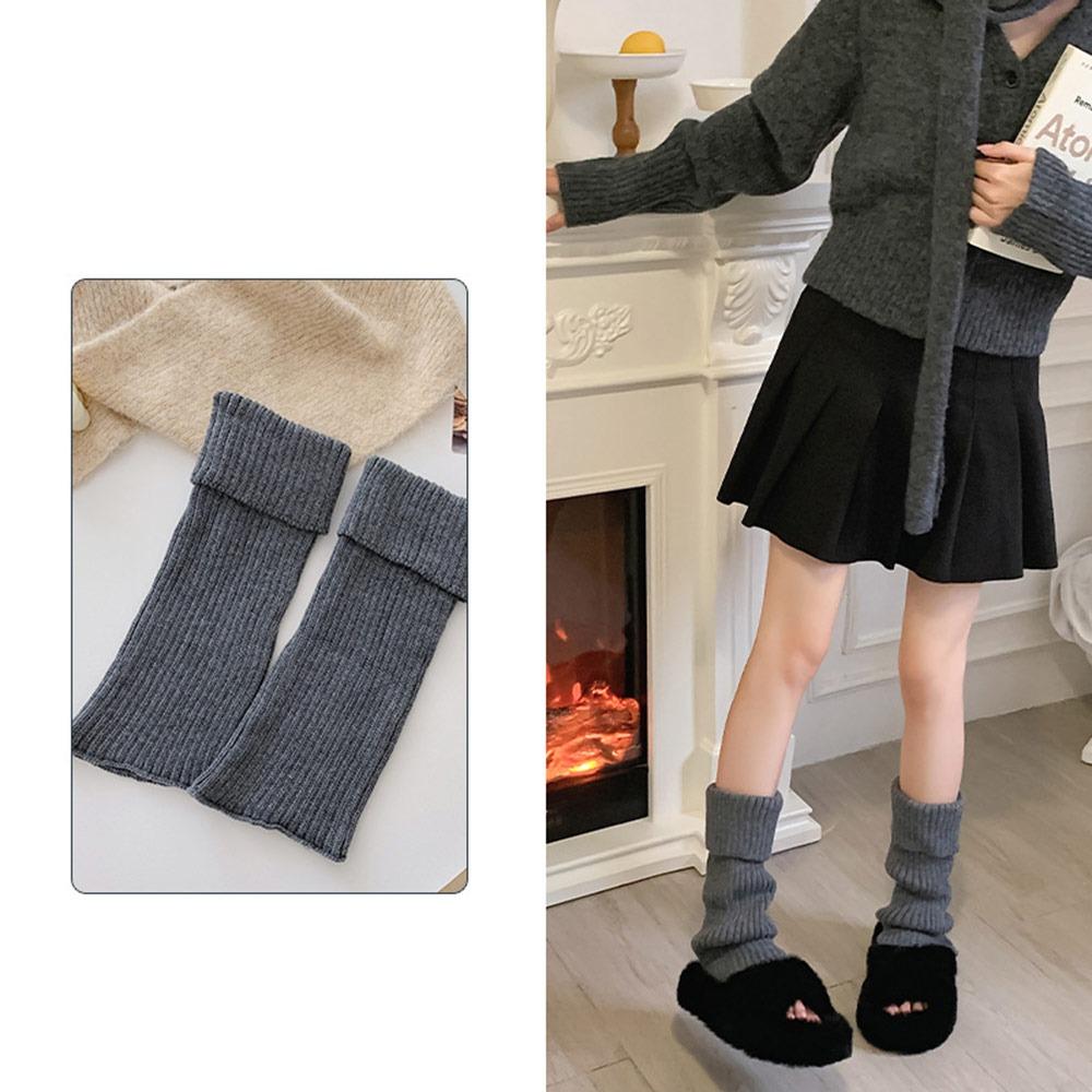 

Solid Color Piled Calf Socks Japanese Harajuku Boot Socks Knit Leg Warmers for Women темно-сірий