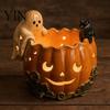 Decorative Candle Stand Halloween Pumpkin Holder, Resin Ghost Black Cat Tea Light Gothic Home Decoration Stand, Retro Distressed Table Ornament