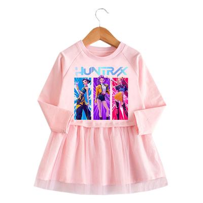 Girls Kpop Rumi Zoey Mira Hunters Print Fashion Cute Pleat Mesh Dress