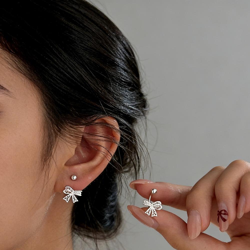 Hohle Schleife Schraubverschluss Ohrstecker für Damen Minimalistisch Ohrloch Piercing Ohrschmuck Zubehör