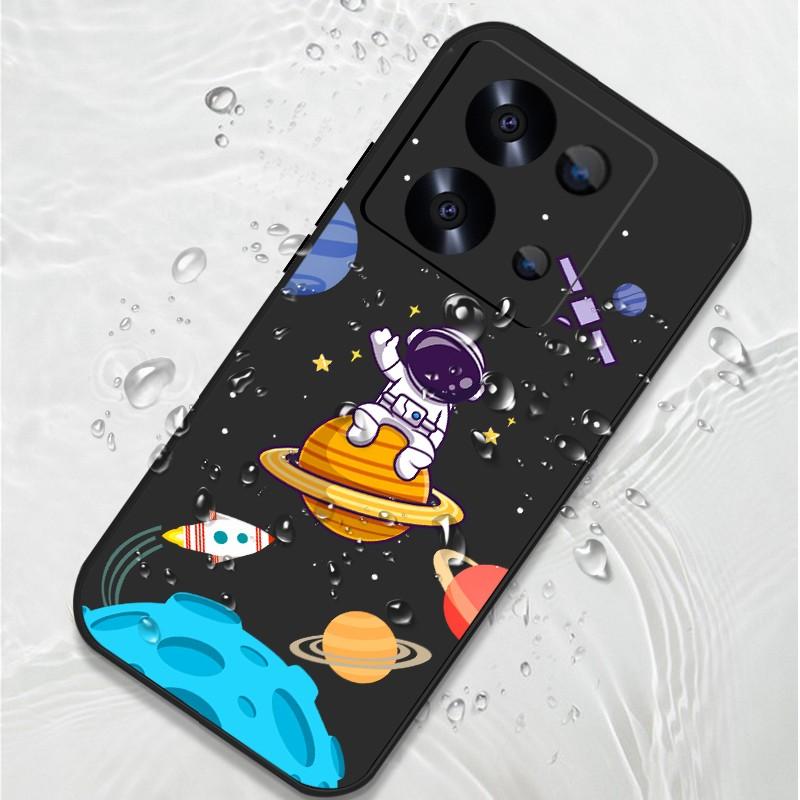 Space Astronaut Print Phone Case For Xiaomi 13T Pro Poco X6 F6 Redmi Note 13 12 Pro 11 10 Lens Protection Soft Silicone Lanyard Shockproof Slim Cover