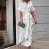Women's fashion new lapel mid-length short-sleeved single-breasted high-waisted shirt skirt dress