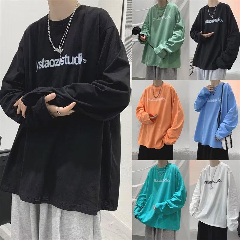 

Весенне-осенняя футболка с длинным рукавом, мужская летняя тонкая модная брендовая футболка, свободный и красивый белый топ 2023, модная база