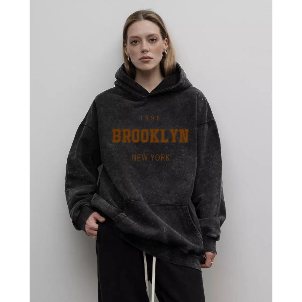 

Бруклин 1898 Арт Принты Письма Женские Выстиранные Толстовки Хлопок Модная Толстовка Свободная Толстовка Повседневная Уличная Одежда 3XL
