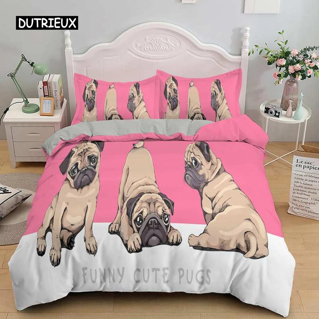 3D Dog Bedding Set Cute French Bulldog Puppy Duvet Cover Sets Cartoon Bed Cover Pet Animals Home Textiles Queen 23Pcs King Full