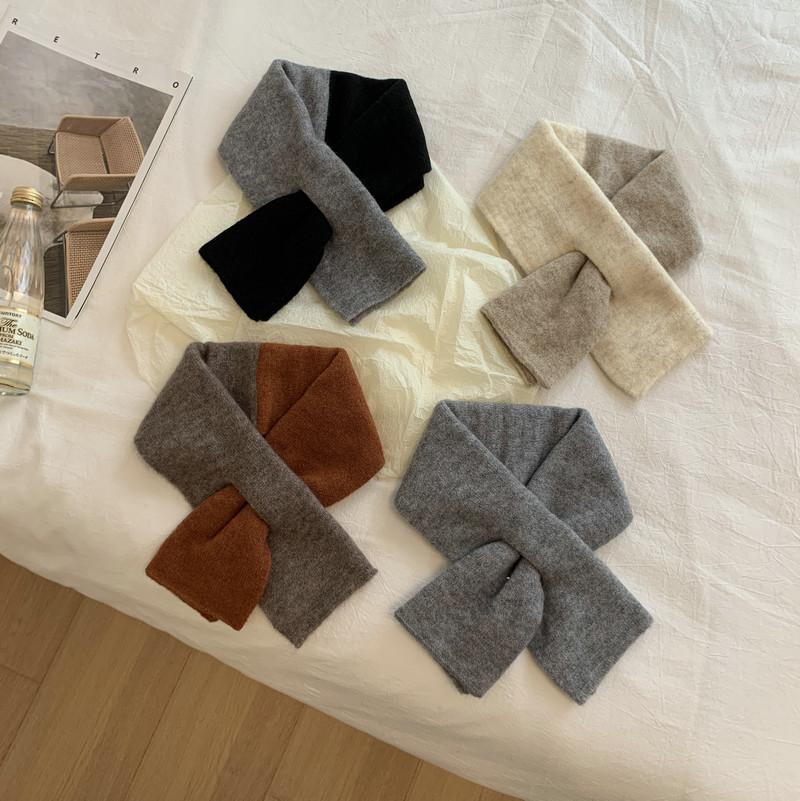 Color Block Cross Scarf Cashmere Like Knit Warm Versatile Student Neck Warmer