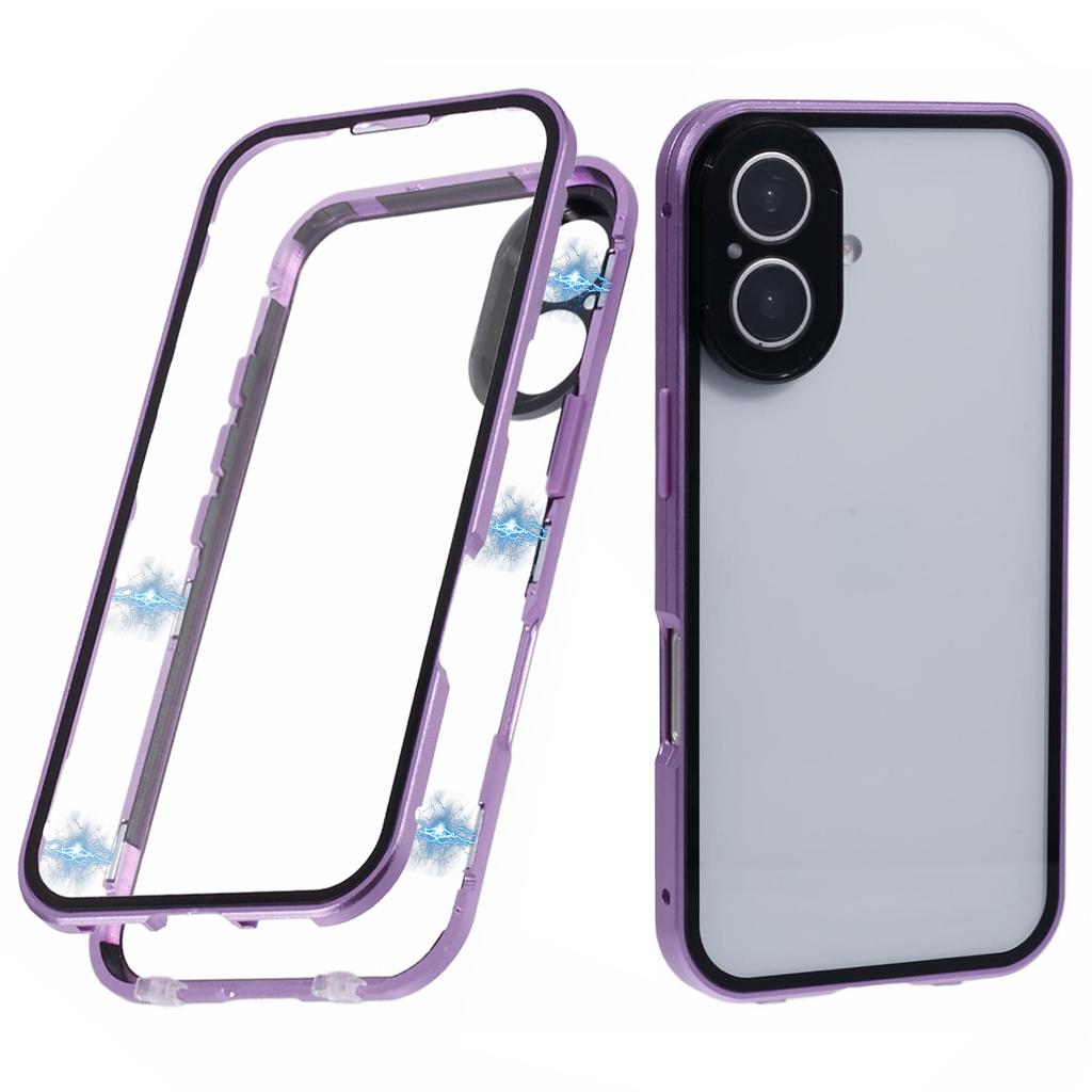 Für iPhone 16 Plus Hülle Magnetische Adsorption Doppelseitiges Hartglas+Metall Handyhülle mit Schnalle