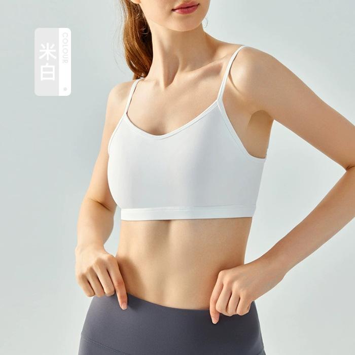 Yoga vest women's water drop fixing cup thin shoulder strap underwear solid color inner with small suspenders beautiful back sports fitness bra