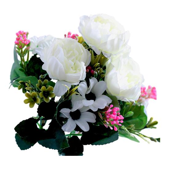 

Имитация пиона, реалистичный искусственный букет с зелеными листьями, ветками, не требующий ухода, искусственный цветок, цветочная композиция своими руками белый