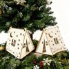 4pcs Christmas Decorative Wooden Triangular Tent Houses, for Holiday Decoration, Desktop Ornaments, Party Setups, Home Decor, and Holiday Gifts