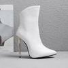 Damen kurze Stiefel mit hohen Absätzen, sexy, europäischer und amerikanischer Stil, spitz zulaufend, dünner Absatz, große, einfarbige kurze Stiefel