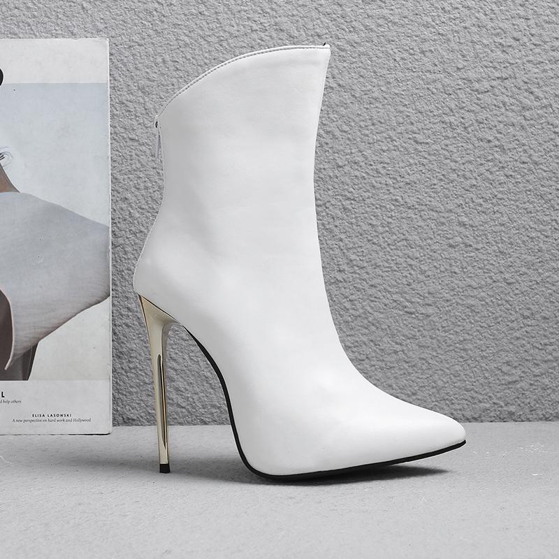 Dámské kotníkové boty na vysokém podpatku, sexy evropský a americký styl, špičaté, na tenkém podpatku, velká velikost, jednobarevné kotníkové boty