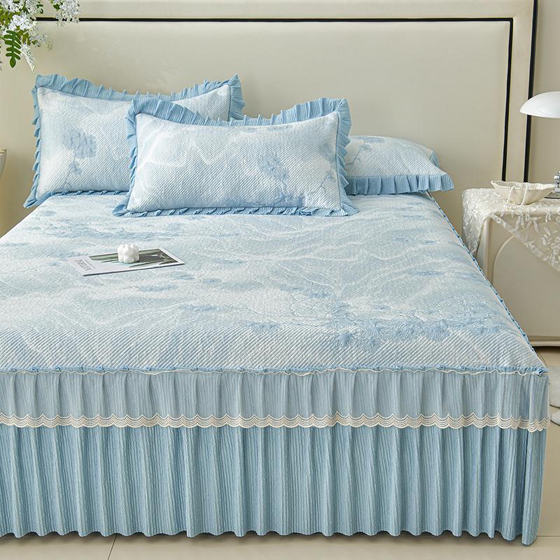 Sleeping grid cooling bean PE polymer cool feeling lace bed skirt cooling mat three piece set
