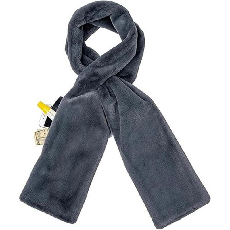 Pull Through Zipper Pocket Neckwear Faux-Fur Scarf Women