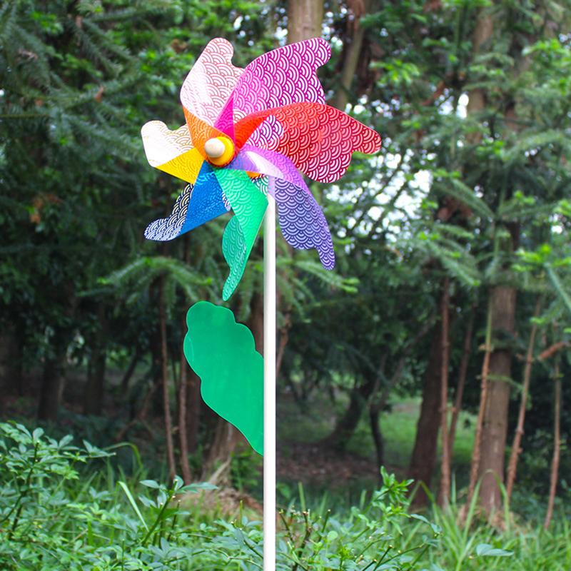 Beautiful 32Cm Wood Garden Yard Party Windmill Wind Spinner Ornament Decoration