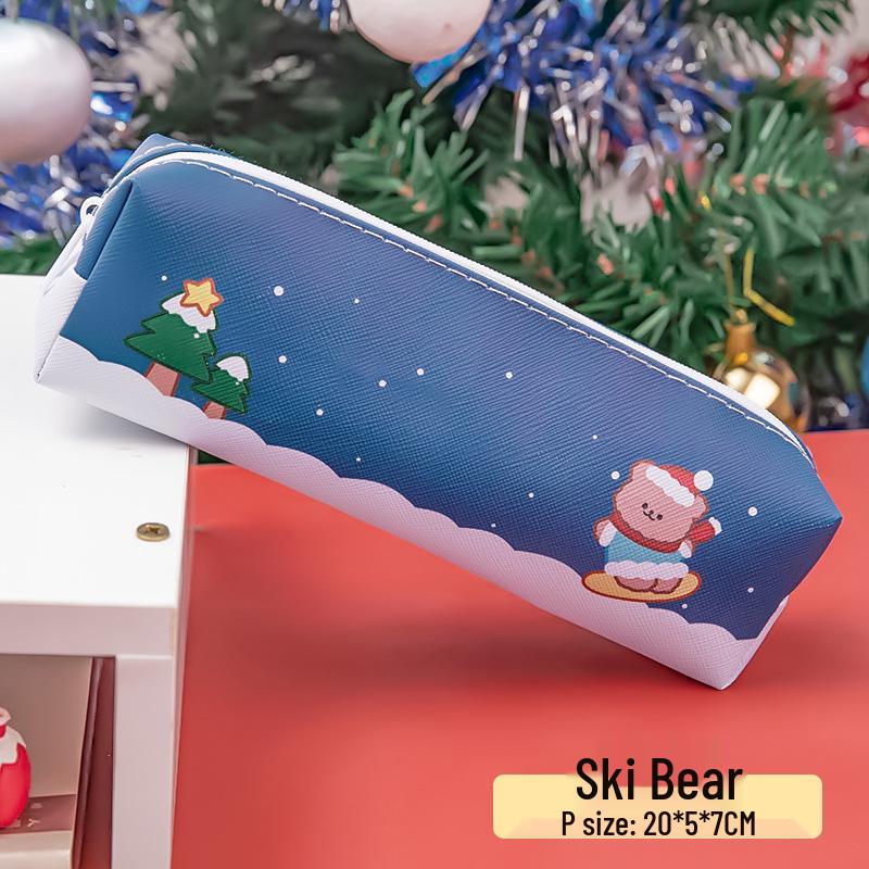 

Рождественский мультяшный пенал - Вместительная сумка для канцелярских принадлежностей из ПУ, Очаровательный подарок для детей 18.5*3.7*5.5 cm