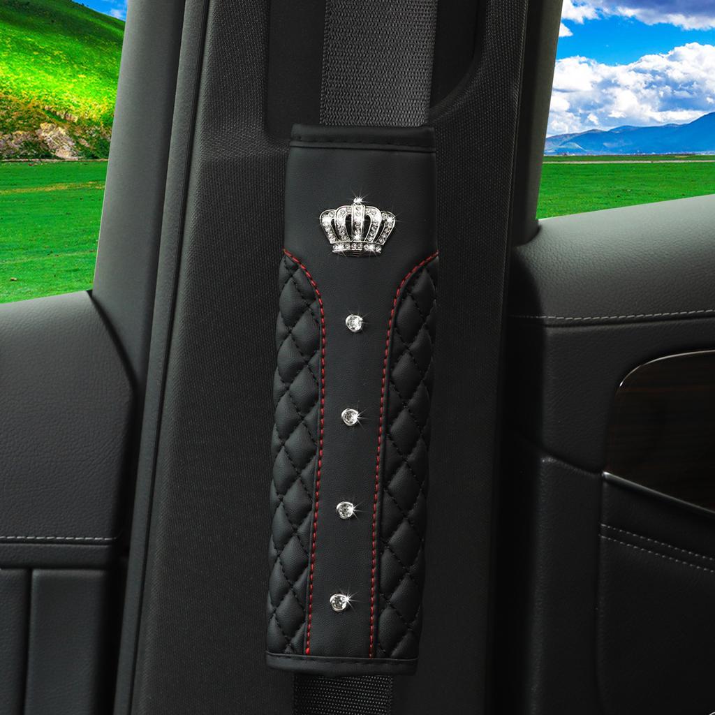 1 Diamond-encrusted Blingbling Metal Crown Faux Sheepskin Car Supplies Seat Belt Shoulder Strap Comfort Safety Belt
