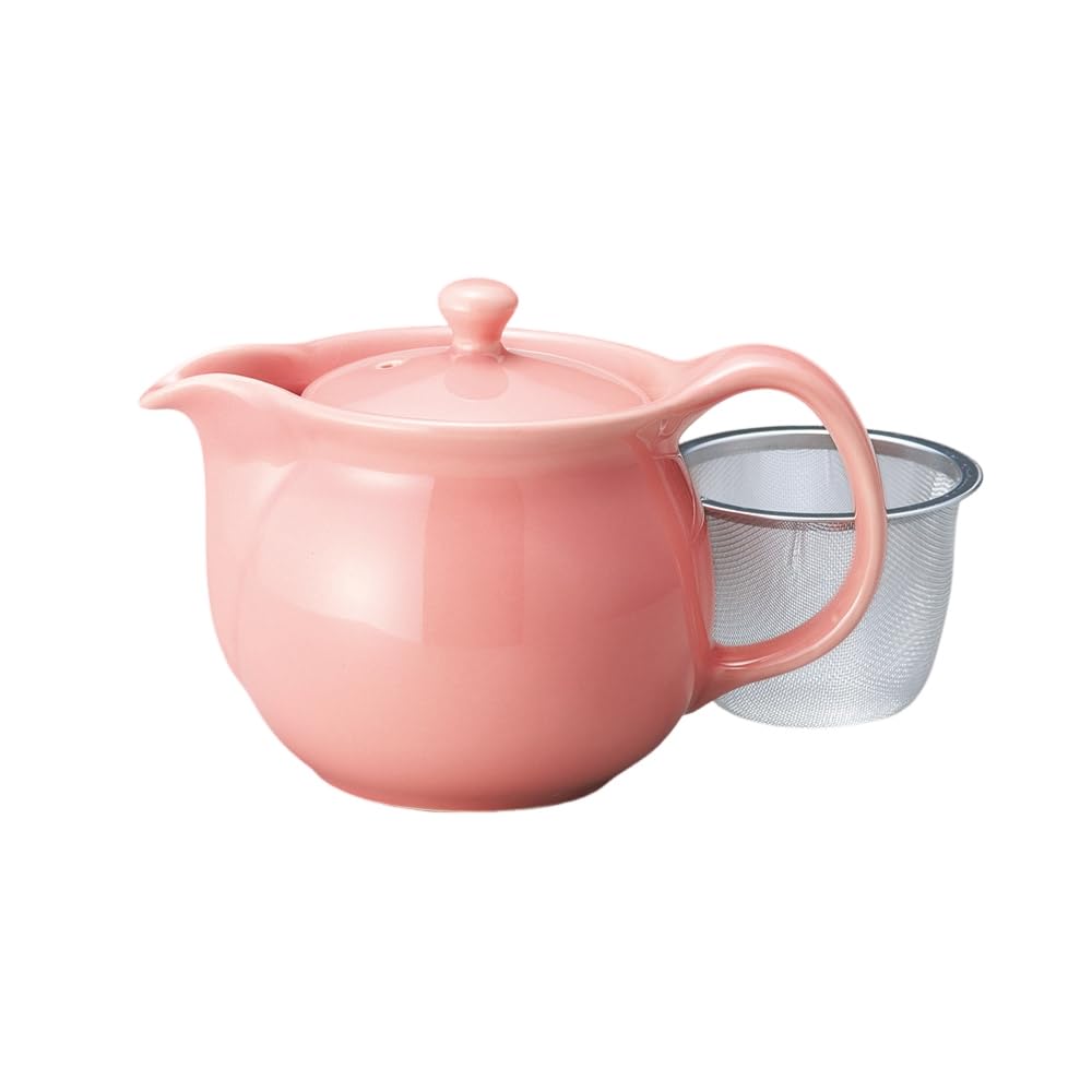 Ale-net Teapot, 16 x 10.5 x 10.5 cm, 470cc, Pink Pot (with Tea Strainer), Porcelain, Mino Ware, Made in Japan, Stylish