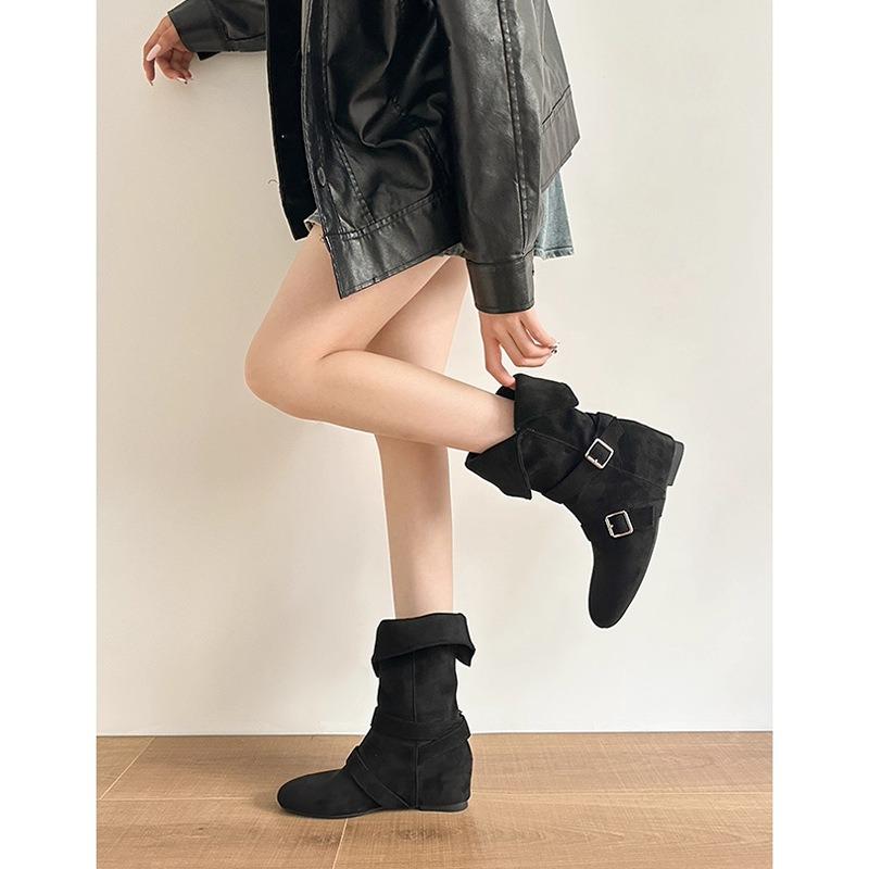 Retro belt buckle two wear medium tube western cowboy boots women's new versatile and thin two wear