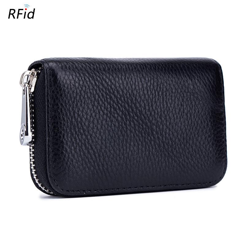 Card bag organ zipper men's cowhide rfid anti-theft brush magnetic women's card holder