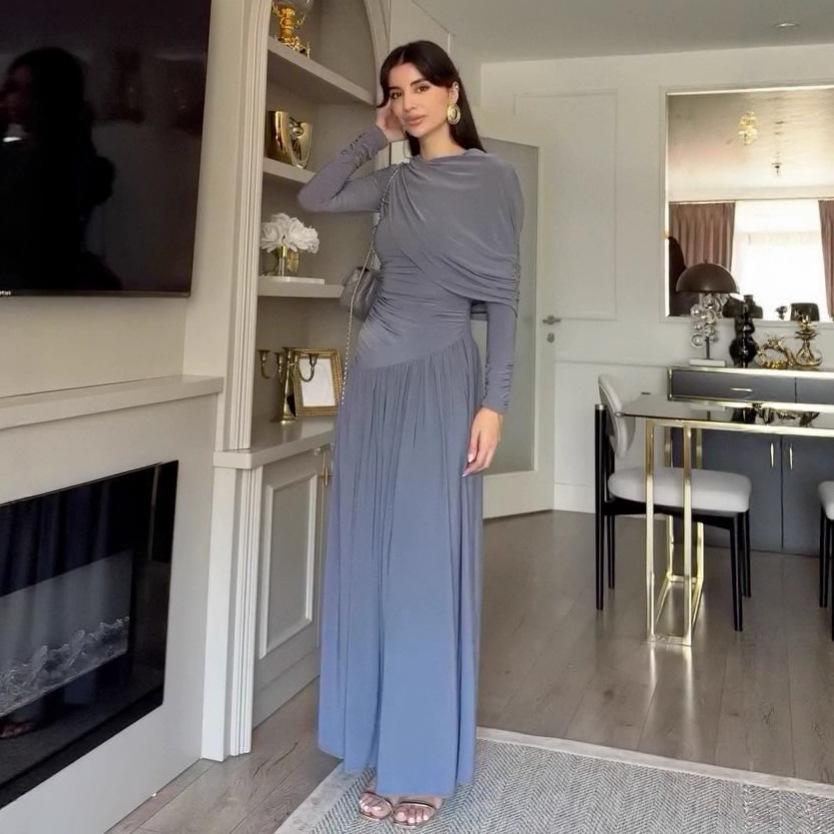 

2025 Autumn Women s Satin High-Waisted Halter Evening Dress - Round Neck XXXL